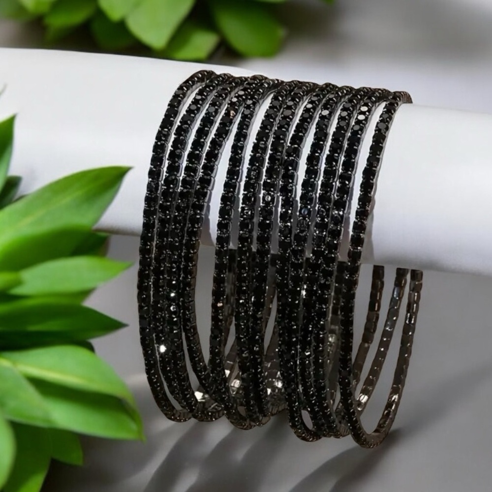12pcs Set of Sparkling Rhinestone Tennis Bracelets - Stretchy, Elegant